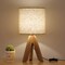 Small Bedside Table Lamp Wooden Tripod Nightstand Lamp with Fabric Linen Shade